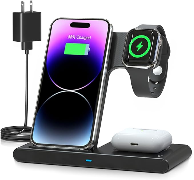 Foldable Wireless Charger Stand for iPhone, Watch & AirPods