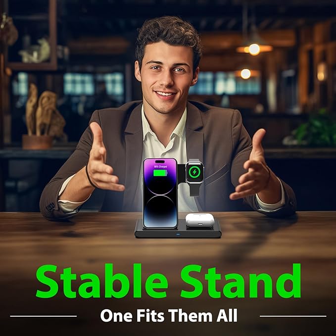 Foldable Wireless Charger Stand for iPhone, Watch & AirPods