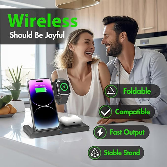 Foldable Wireless Charger Stand for iPhone, Watch & AirPods