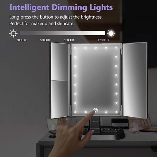 Trifold Lighted Vanity Makeup Mirror with LED